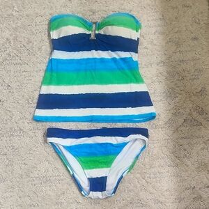 Lauren Ralph Lauren Green/Navy Bandeau Tankini Set Size 10